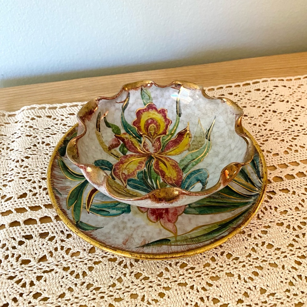🟢 Italian Gold Floral Plate Bowl Set - Picture 2 of 4
